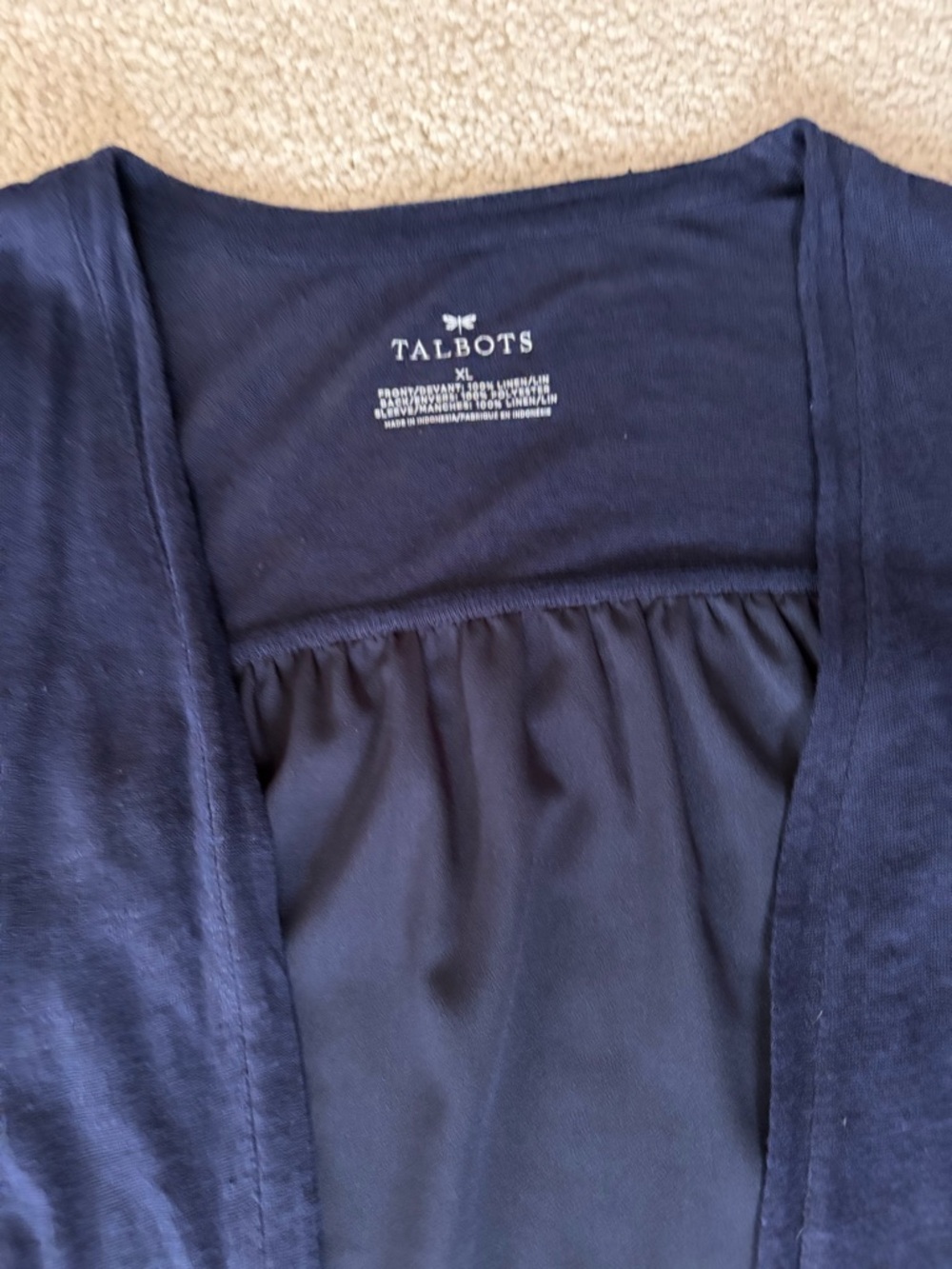 Talbots Navy Open-Front Lightweight Cardigan with Pockets - Picture 3 of 7